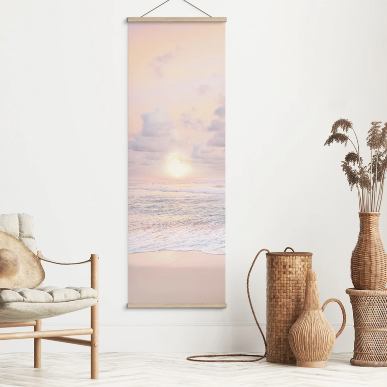 Affiche textile Coucher de soleil sur la plage et la mer - Sisi & Seb - Panorama 