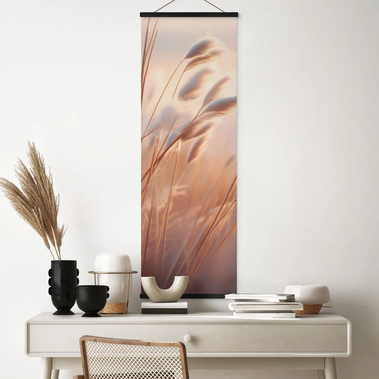 Affiche textile L'herbe des dunes au soleil couchant - Treechild - Panorama 