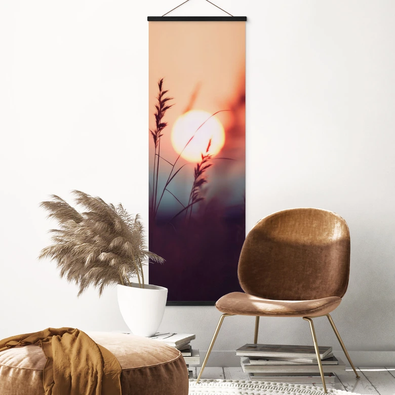 Stoffbild Gräser im Licht der glühenden Sonne - Treechild - Panorama 