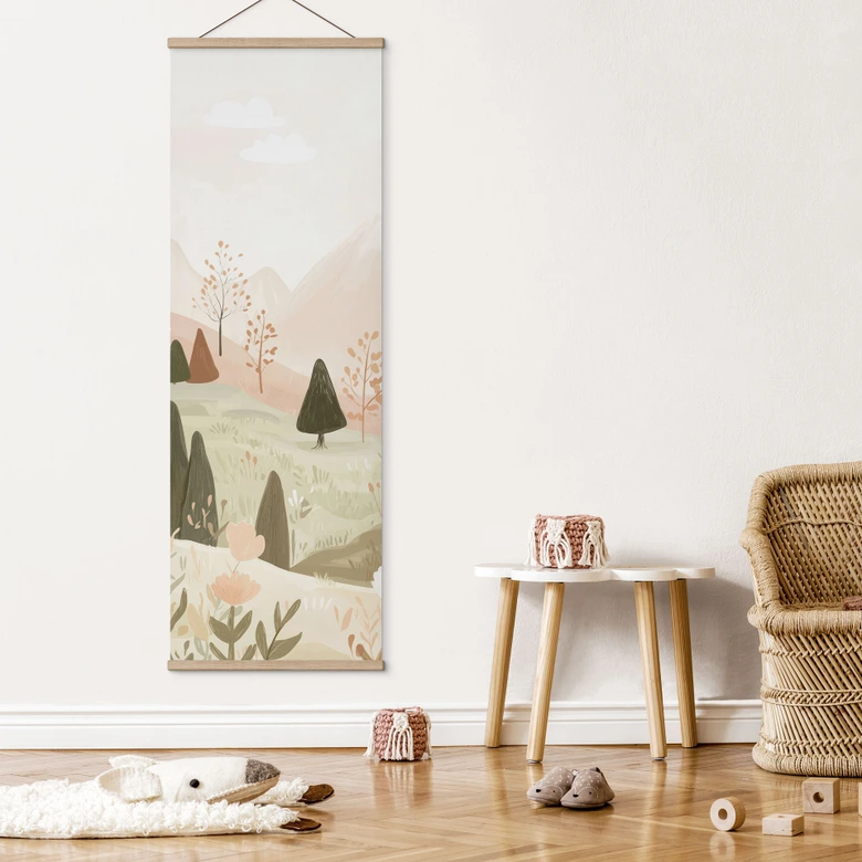 Bergslandskap i Textil poster med blommor - Treechild - Panorama 