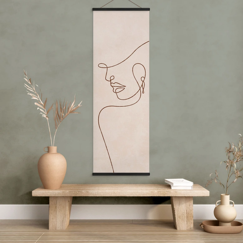 Textielposter Fijne contouren van een vrouw - Lijnkunst - Tunaboylu - Panorama 