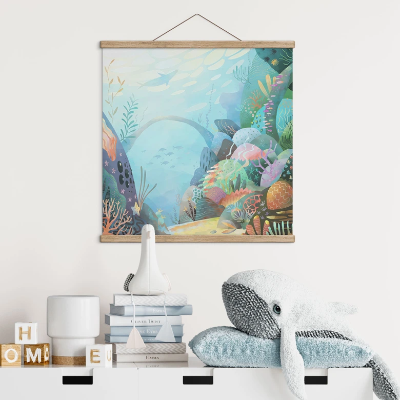 Textile poster coral reef in blue lagoon - DigitalArtsi 