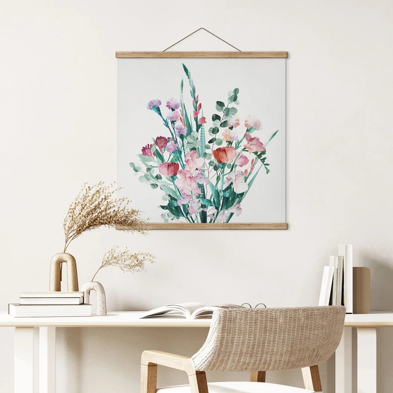 Tekstil plakat Buket af vilde blomster om foråret - Goed Blauw - Firkantet 
