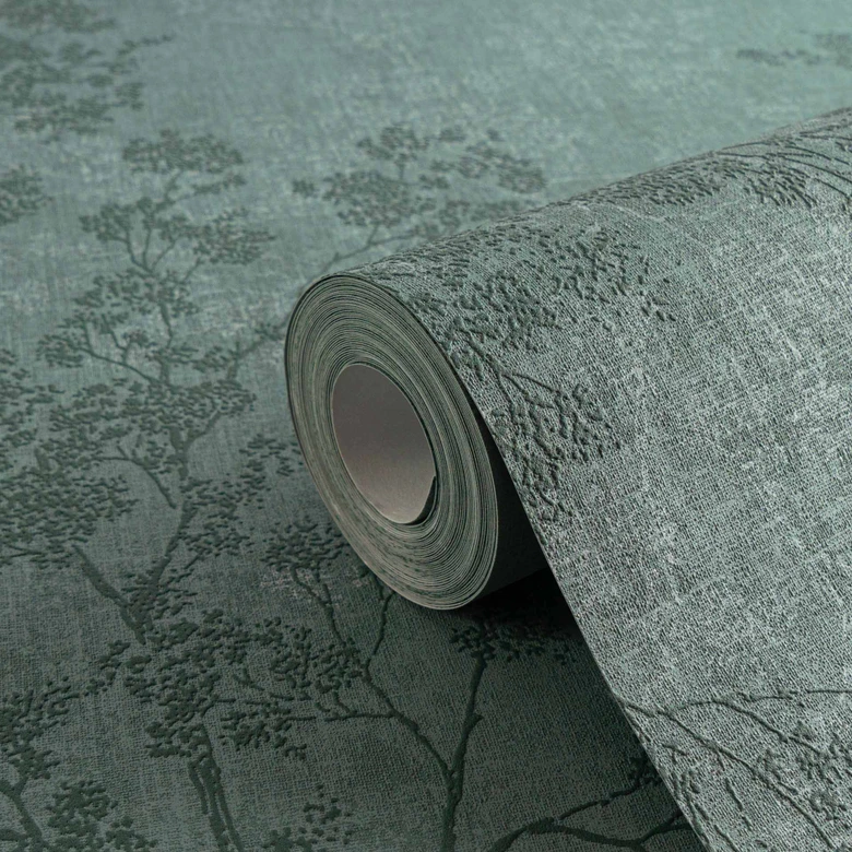 Papel pintado floral verde plantas moderno papel pintado no tejido verde oscuro dormitorio salón by A.S. Création 