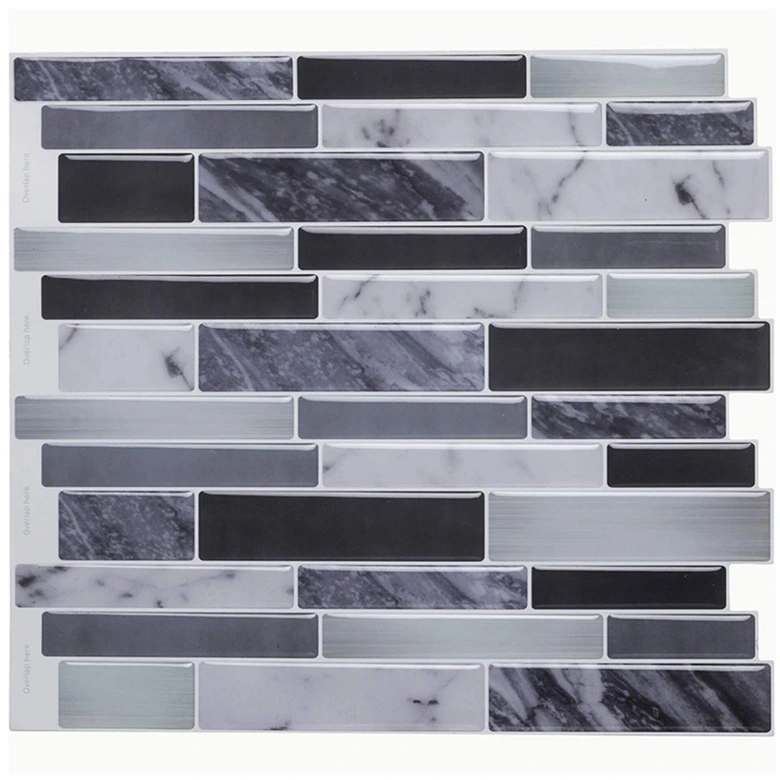 Carrelage adhésif effet marbre, gris foncé - Set de 4 en 27 x 25,4 cm l'un 