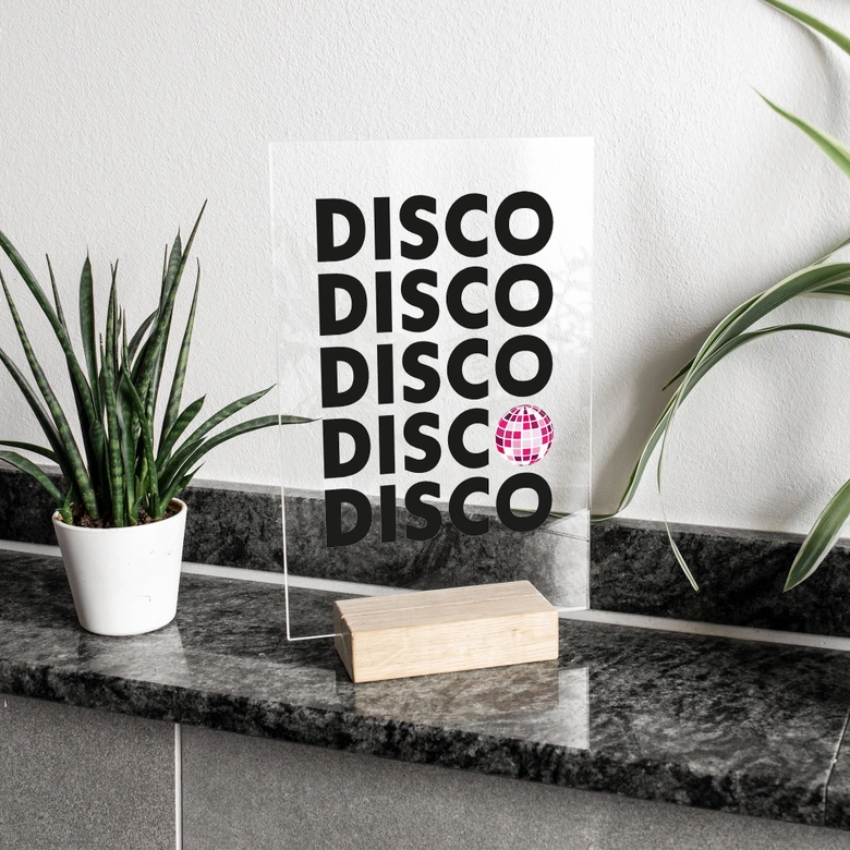 Tafeldisplay Retro Disco Vibes Typografie - transparant - Kerr-Dineen 