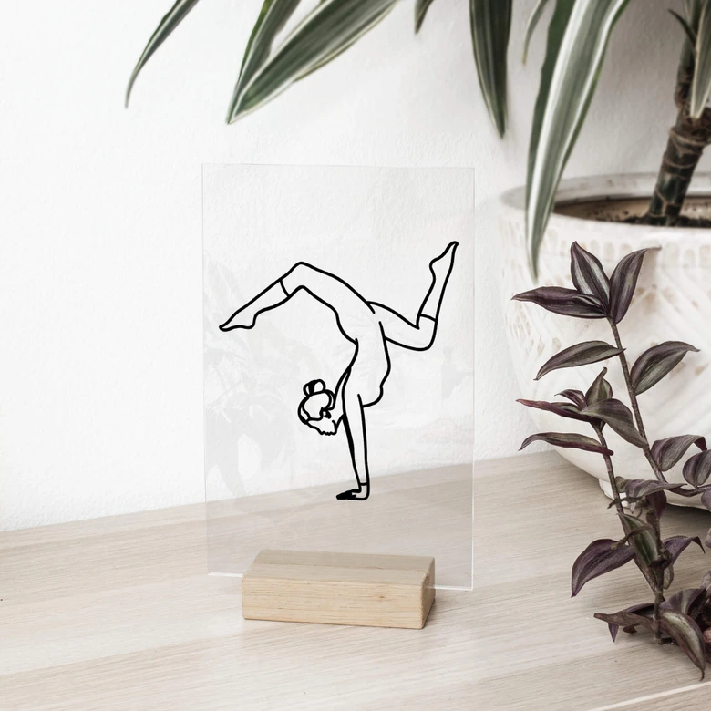 Tischaufsteller Yoga - Handstand - Line Art 