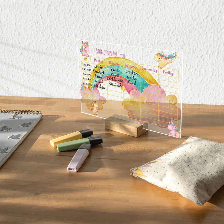 Tischaufsteller für Kinder - Stundenplan Einhörner - 30x20 cm 