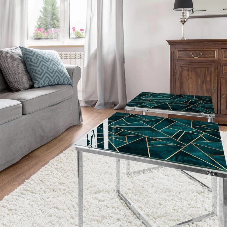 Glazen Tafelblad Fredriksson - Blue Green Emeralds 