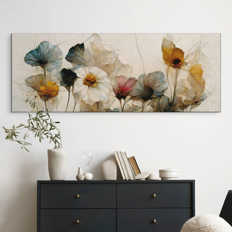 Wandbild Bouquet aus Trockenblumen - Treechild - Panorama - Alu-Dibond 