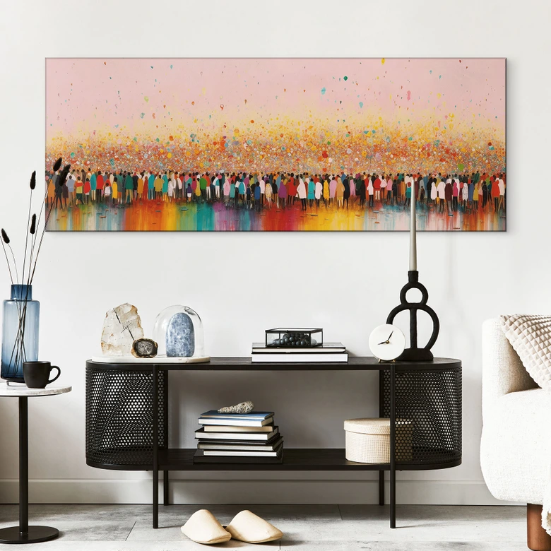 Wandbild Lebensfreude bunter Menschen - Treechild - Panorama - Alu-Dibond 