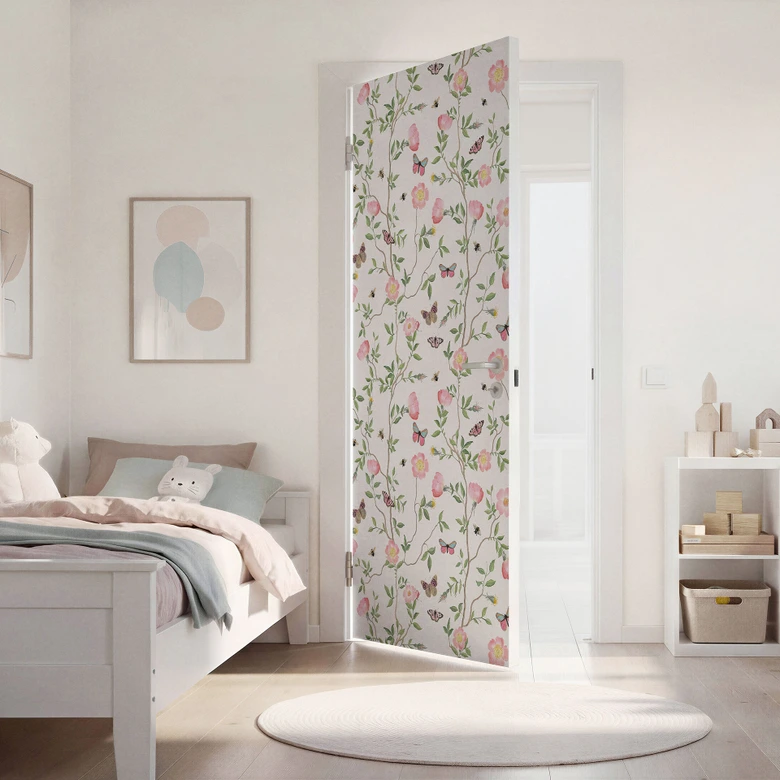 Rosa julrosor på våren - UN Designs - Självhäftande dörrdekoration 
