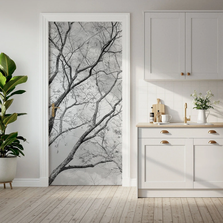 Door film treetops in the sky - Self-adhesive door decoration 