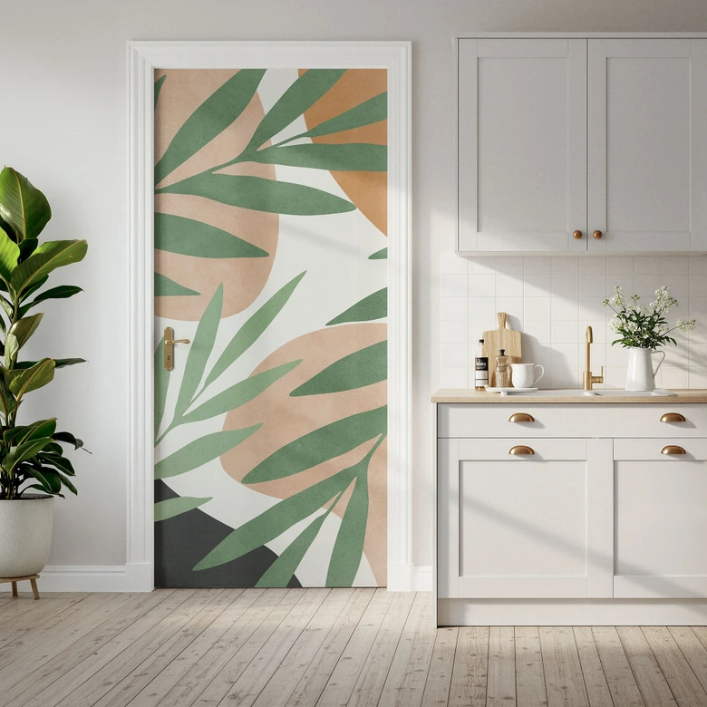 Door foil Abstract branches in tropical look - Costa - Self-adhesive door decoration 