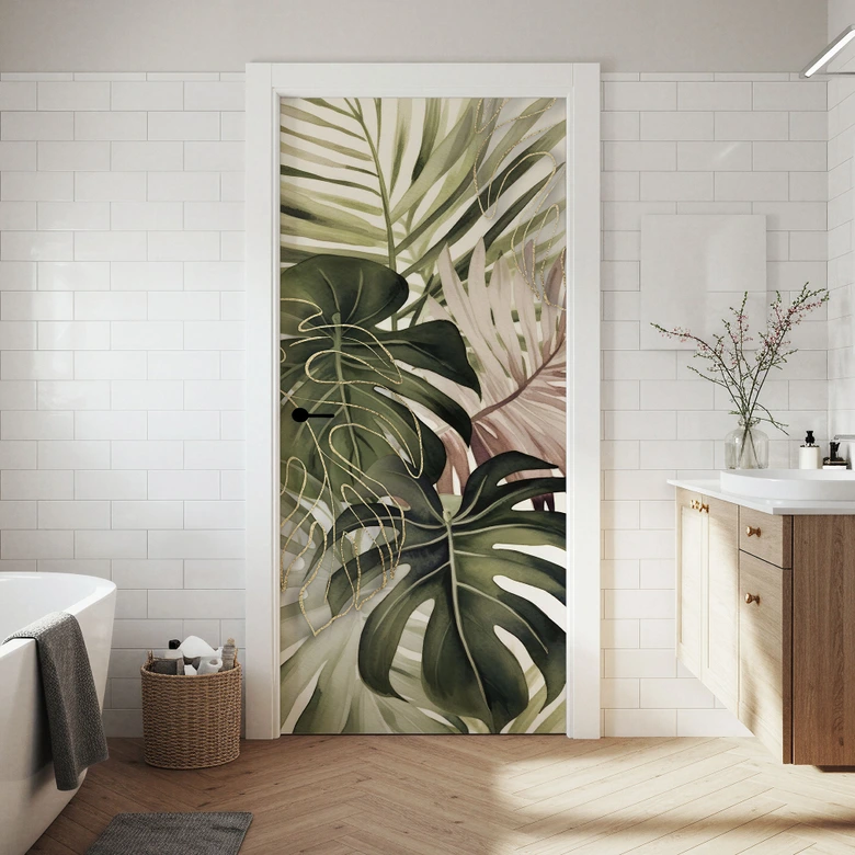 Tropische bladeren boho deurfolie - Haase - Zelfklevende deurdecoratie 