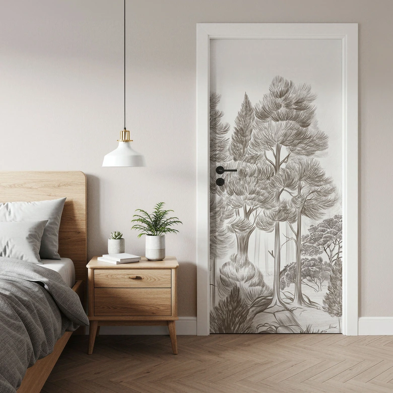 Deurfilm bos met boslandschap in beige - Ms Tiff 