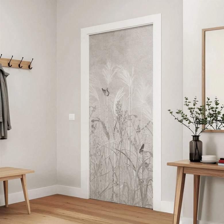Deurfolie wilde bloemenweide met vlinders in Scandinavisch design - Ms Tiff 
