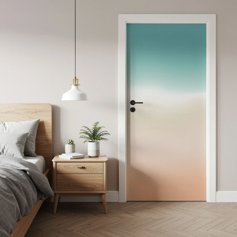 Ombre waves on the beach door film - Self-adhesive door decoration 