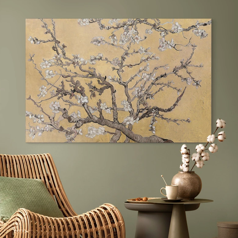 Wandbild van Gogh - Mandelblüte - creme - Alu-Dibond 