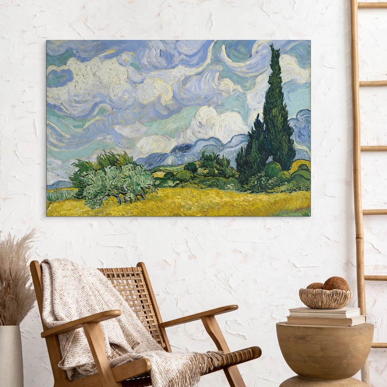 Wandbild van Gogh - Weizenfeld mit Zypressen - Alu-Dibond 