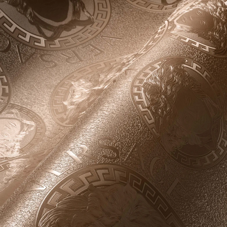 Versace Home Designer Vliestapete Medusakopf Taler Luxus Tapete Rosa glänzend 