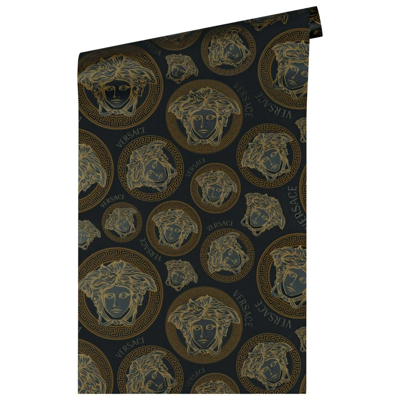 Papier peint design Versace or et noir papier peint intissé luxe têtes de méduses 
