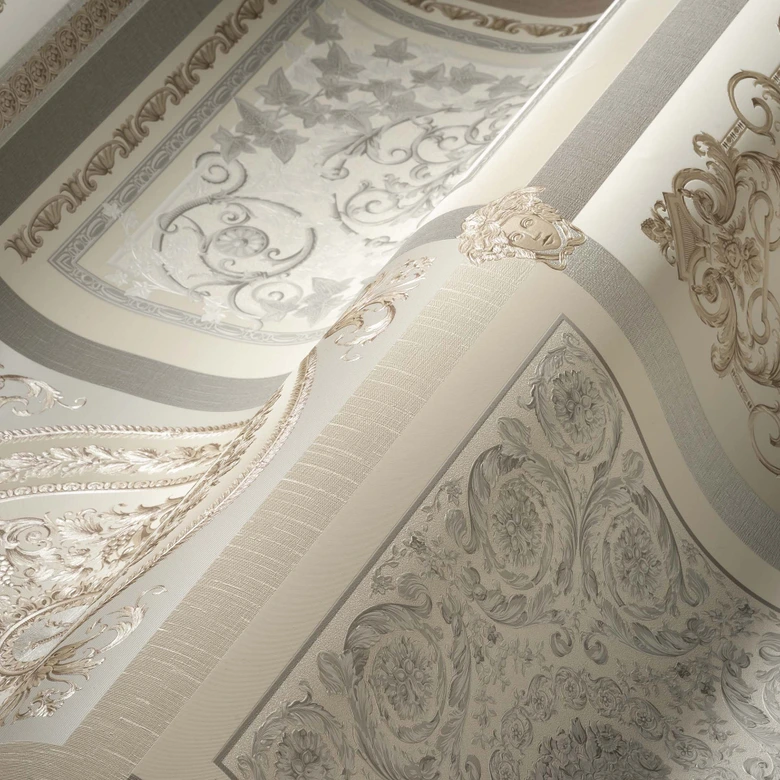 Versace Home Muster-Tapete Barock klassisch Luxus Designer Vliestapete Beige Grau 