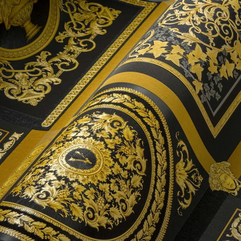 Versace baroque wallpaper in black and gold non-woven wallpaper floral design wallpaper with tendrils 