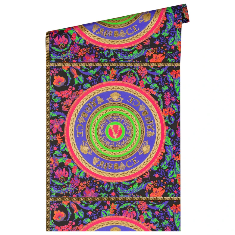 tapet Versace bogstaver i farver non-woven tapet blomsterdesign tapet luksus 
