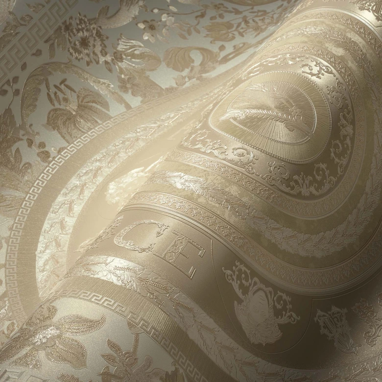 Papel pintado no tejido Versace Home Papel pintado con motivo floral beige crema Papel pintado floral de diseño 