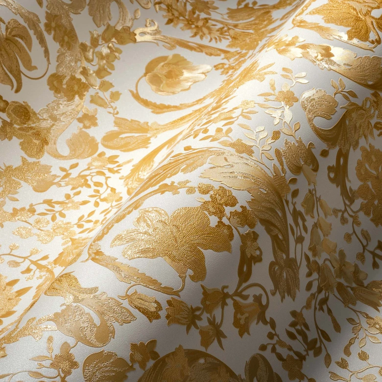 Versace tapet blomsterdesign non-woven tapet i guld og hvidt 