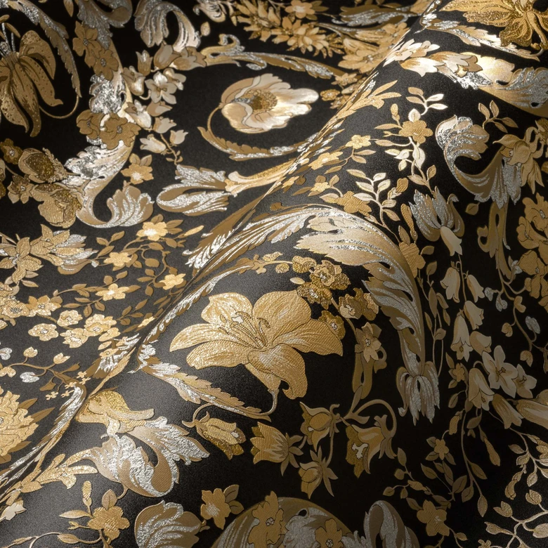 Versace Home Design Tapete Blumen florale Mustertapete Gold Schwarz Muster Vliestapete 