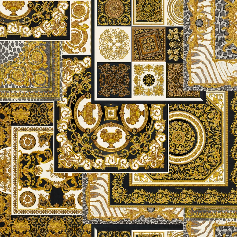 Versace wallpaper Vliestapete Decoupage Barocktapete mit Ornamenten gold, silber, schwarz 
