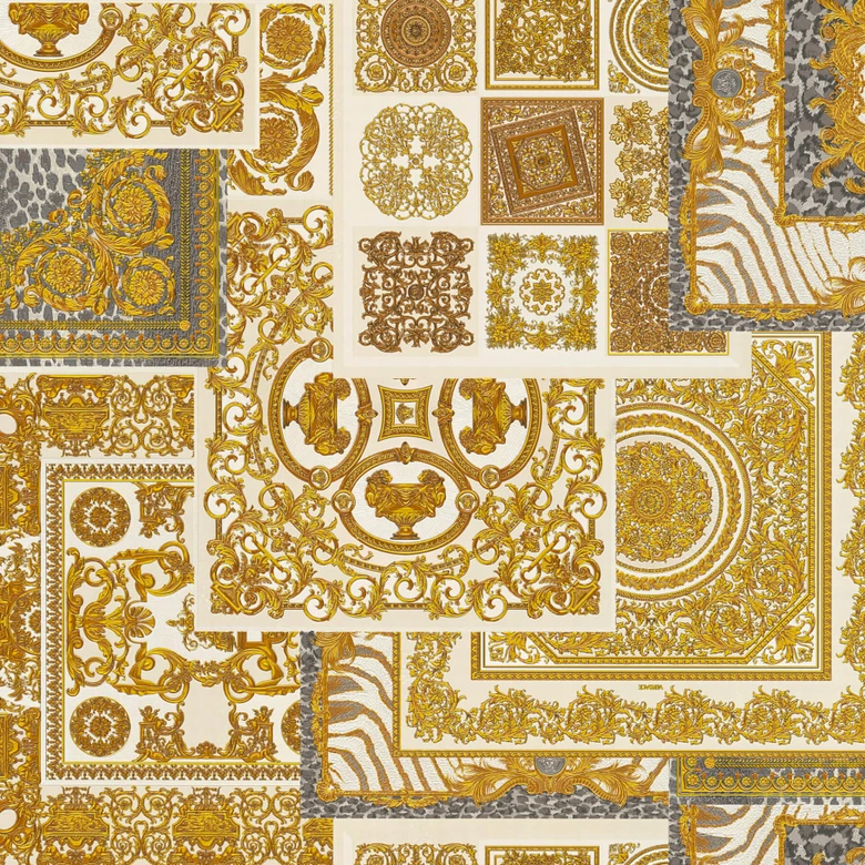 Versace wallpaper Vliestapete Decoupage Barocktapete mit Ornamenten gold, silber, grau 