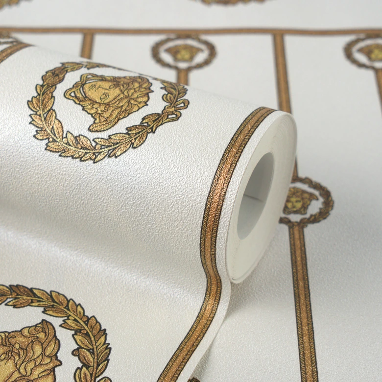 Versace Vliestapete I Love Baroque Sockelbordüre Medusa Weiß Gold luxuriös 