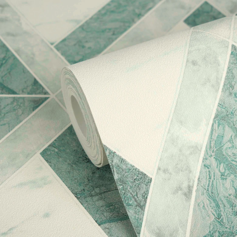 Versace non-woven wallpaper Tarsia diamond pattern marble look green white graphic 
