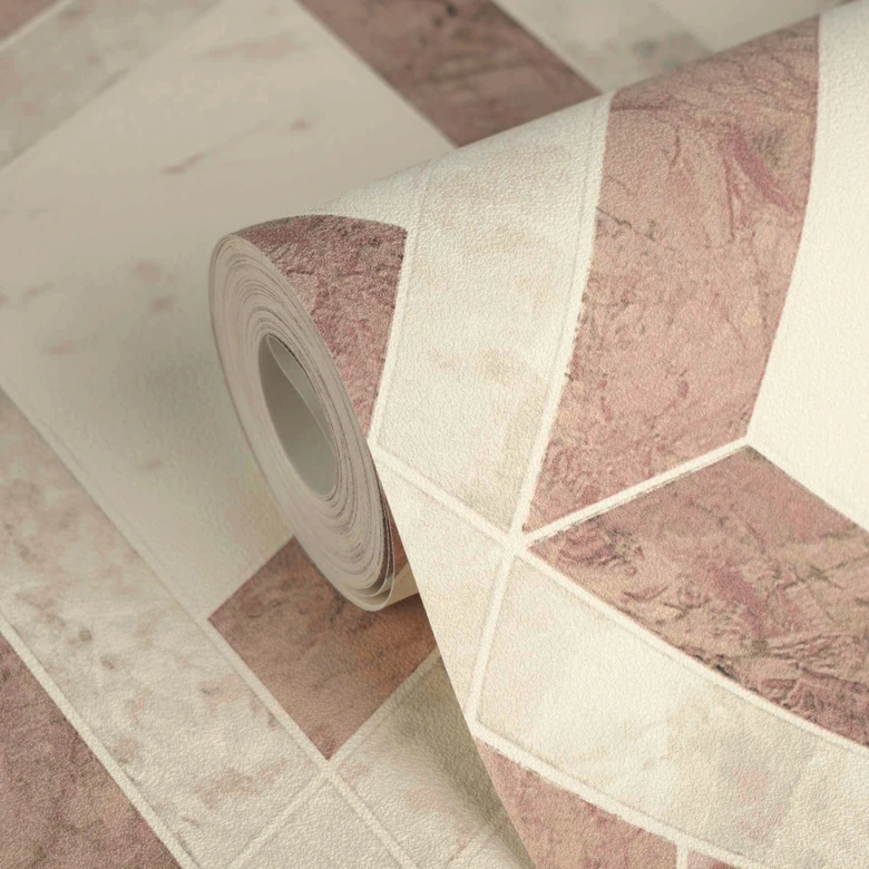 Versace Vliestapete Tarsia Rauten Marmor Optik Creme Rosa Weiß 