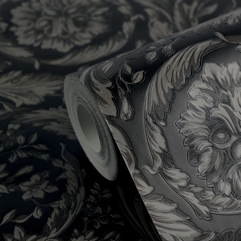 Versace Vliestapete Barocco Neo Klassik Floral Ranken Grau Schwarz elegant 