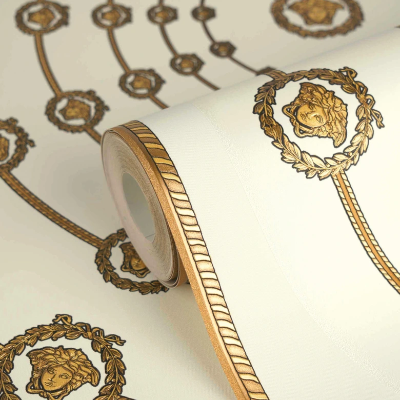Versace non-woven wallpaper I Love Baroque Medusa Circles White Gold luxurious 