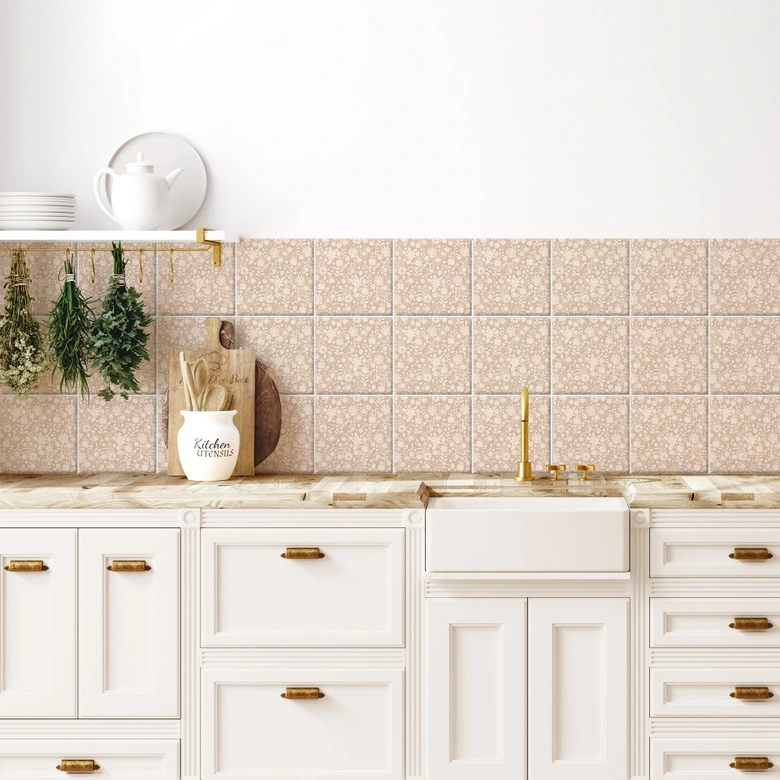 Tile stickers vintage flowers in linen look - Bloomery Decor - set of 12 