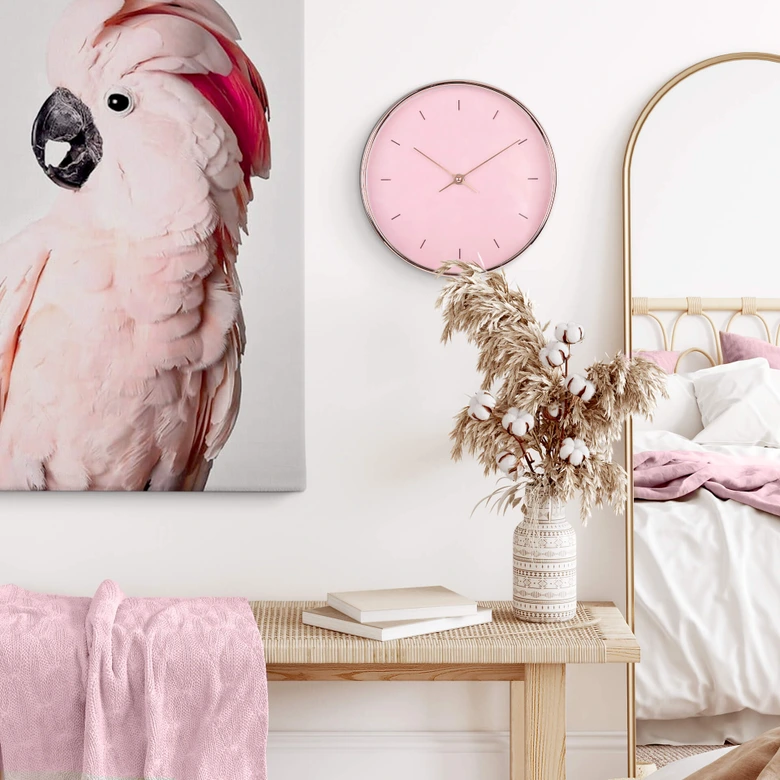 Minimalistische Wanduhr Rosa in Roségold-Optik Ø25 cm 