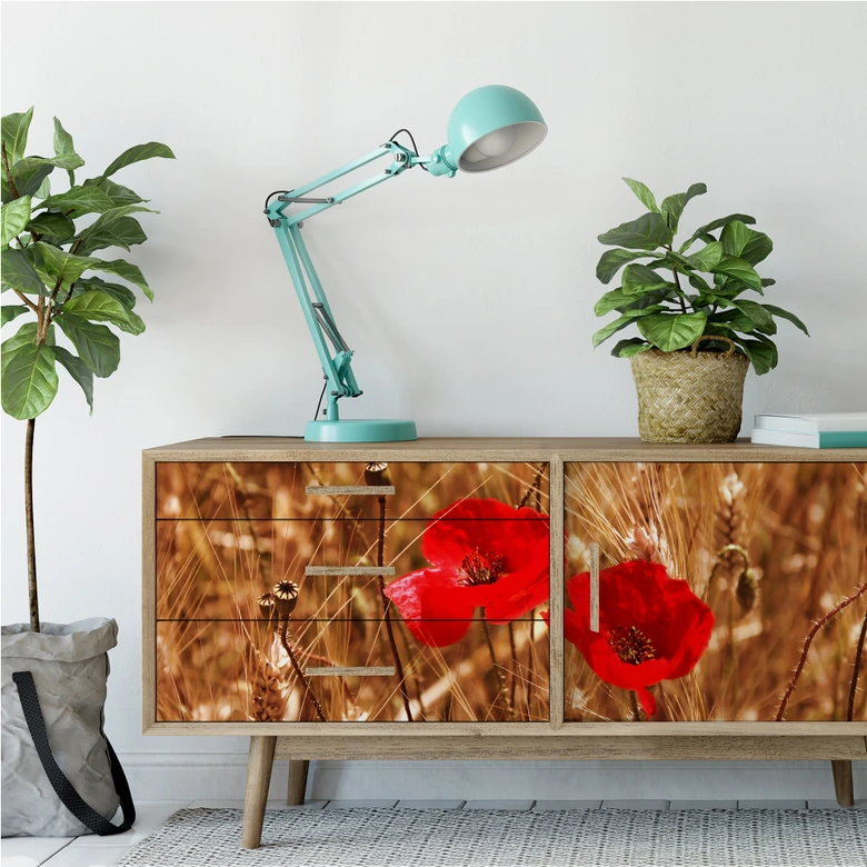 Wallprint Mohnblüten im Feld - Panorama 