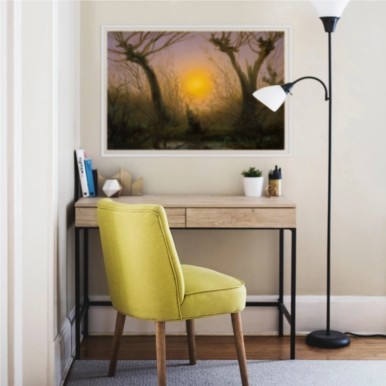 Wallprint Friedrich - Waldlandschaft bei tiefstehender Sonne 
