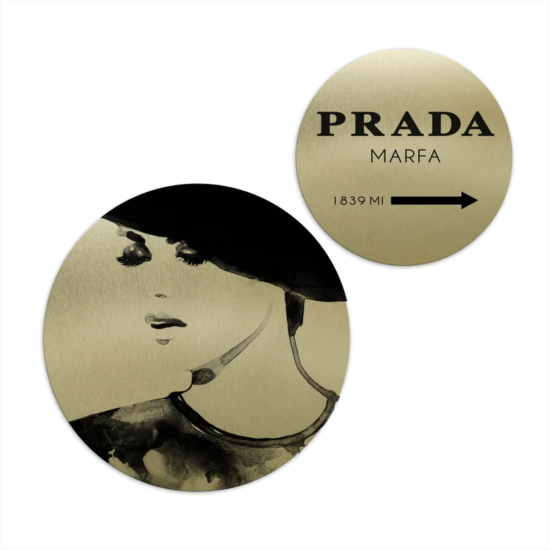 Alu-Dibond mit Goldeffekt - Prada Marfa Set - Rund (2-teilig) 