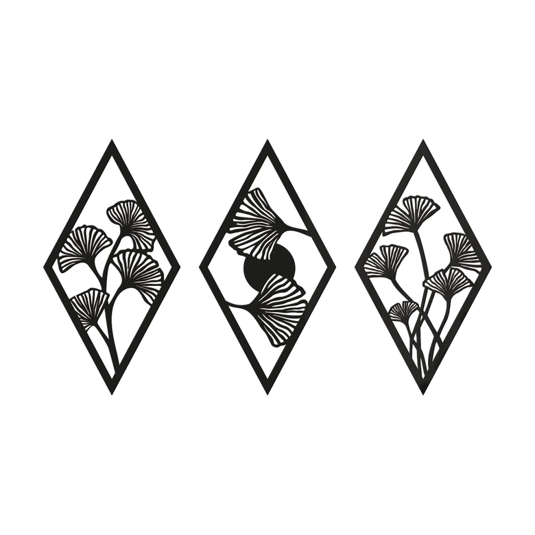 Wanddeko Ginko Blätter Set - Rautenform - Acrylglas (3-teilig) 