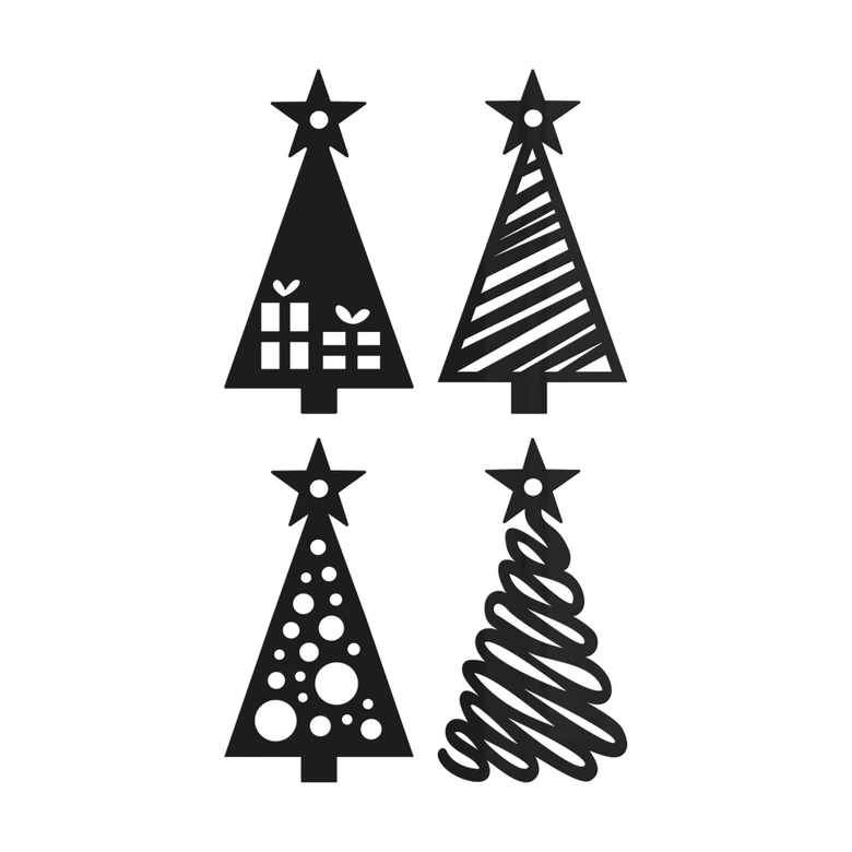 Wanddeko Weihnachten - Tannenbaum mit Muster 4er Set - Acryldeko - je 6x10 cm 