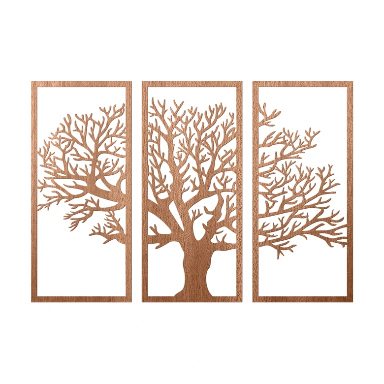 Väggdekorationer i trä set 3 delar - mahognyträ 