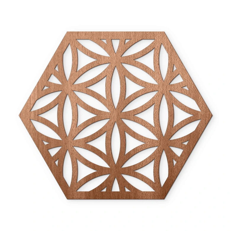 Holzdeko Mahagoni - Hexagon Blume des Lebens 