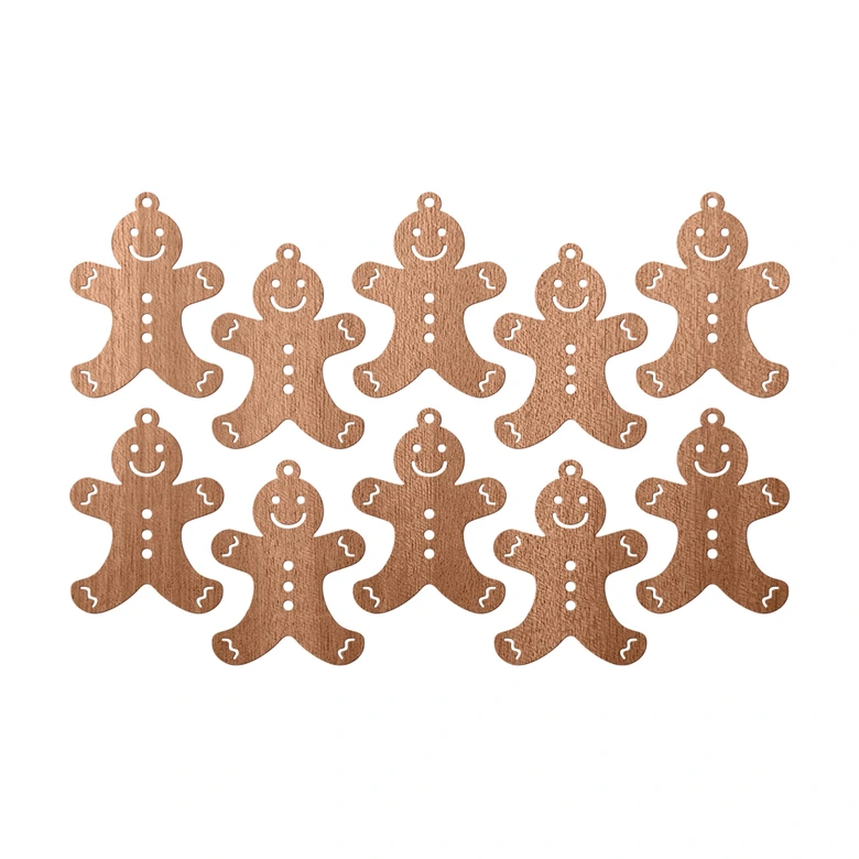 Decoración en madera de Navidad - Hombre de jengibre de madera de caoba (10 piezas) - 8x10 cm c/u 