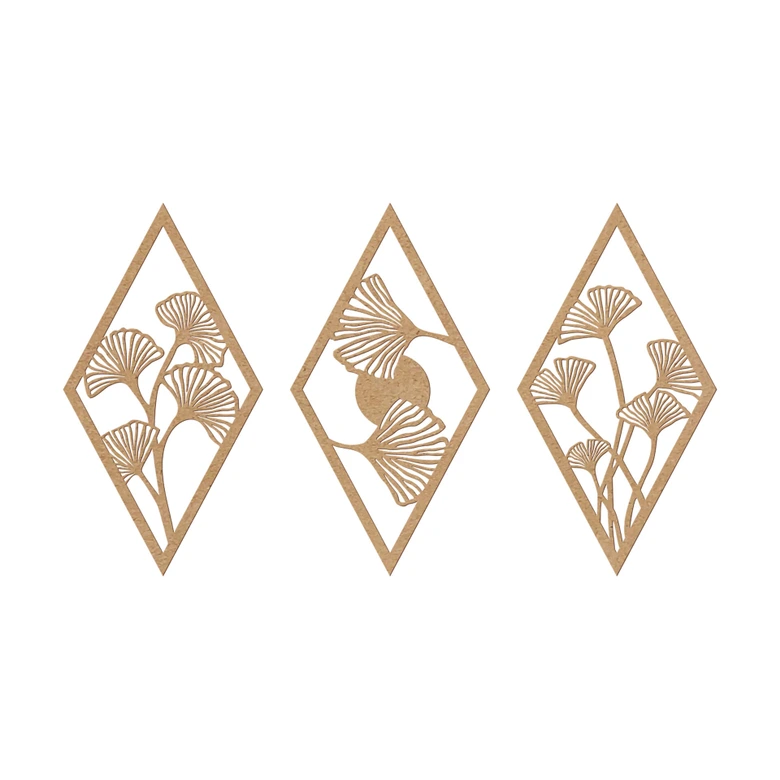 Holzdeko Ginkgo Blätter Set - Rautenform - MDF Natur (3-teilig) 